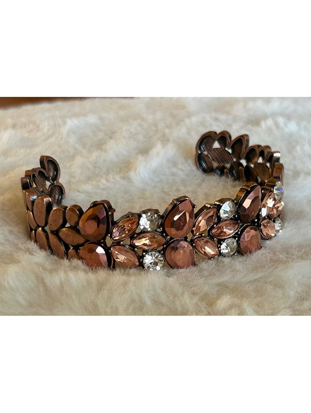 Vintage Style Brown and Clear Crystal Beaded Cuff Bracelet